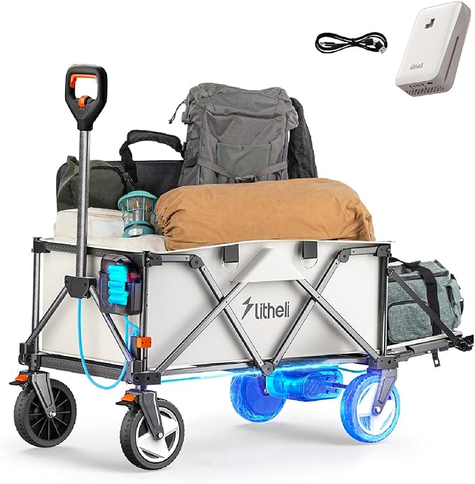 Litheli Electric Wagon Cart with 1 Battery, All-Terrain Wheels & Variable Speed | 200L Capacity, 300 lbs Heavy-Duty Utility Wagon for Camping Beach Garden Shopping