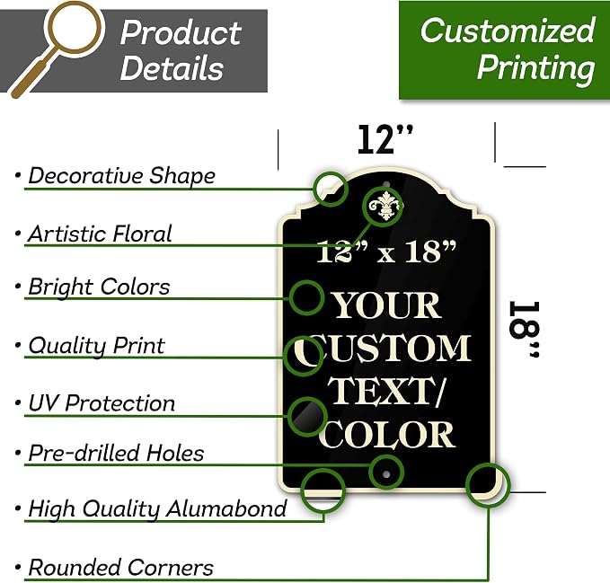 Custom Sign, Customized for Outdoor/Indoor Use, Personalized Designer Style Sign, 12x18 Inch, 24 Colors, Rust-Free Thick AlumaBond - Made by: My Sign Center, USA (Florolex I - Flood)