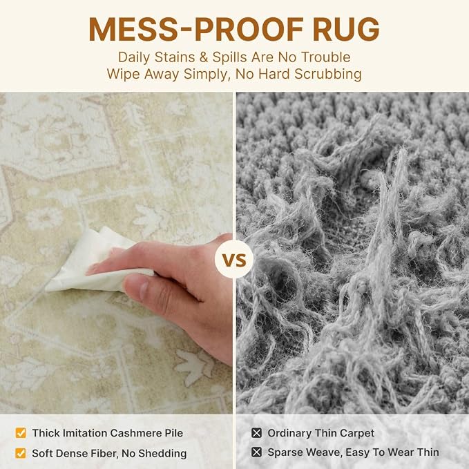 5x7 Area Rug for Living Room Vintage Neutral Washable Rugs | Beige Stain Resistant Farmhouse Boho Floral Indoor Carpet for Bedroom Office and Home Decor
