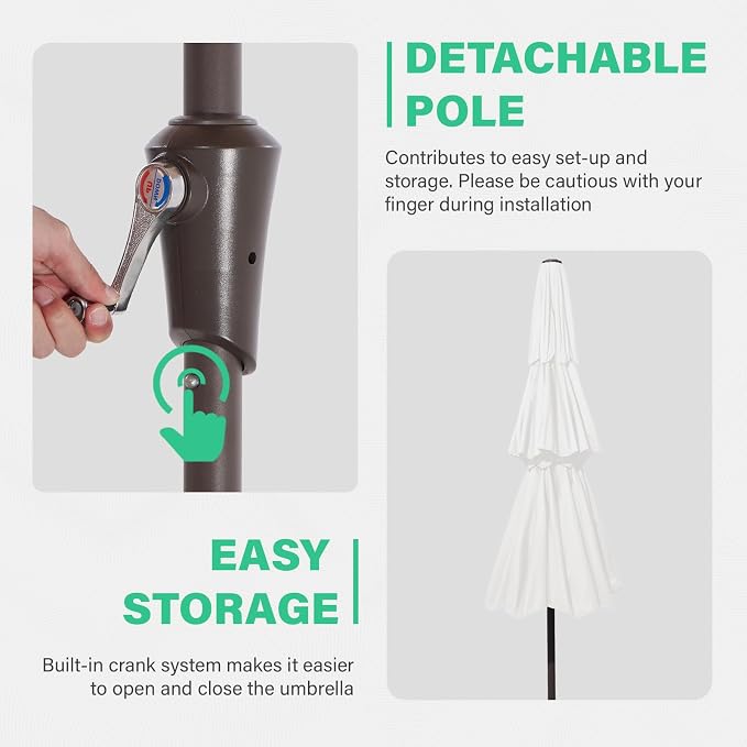 JEAREY 3 Tiers 9 FT Patio Umbrellas Outdoor Table Umbrella with Push Button Market Umbrella 8 Sturdy Ribs UV Protection Waterproof for Garden,Off-white