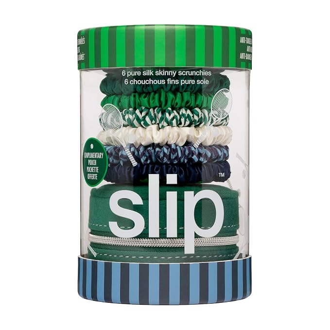 slip Skinny Scrunchies: Anti-Crease, Anti-Breakage Slipsilk™ Design Protects Delicate Hair | Includes 6 Pure Silk Scrunchies & Complementary Pouch, Hair on Point