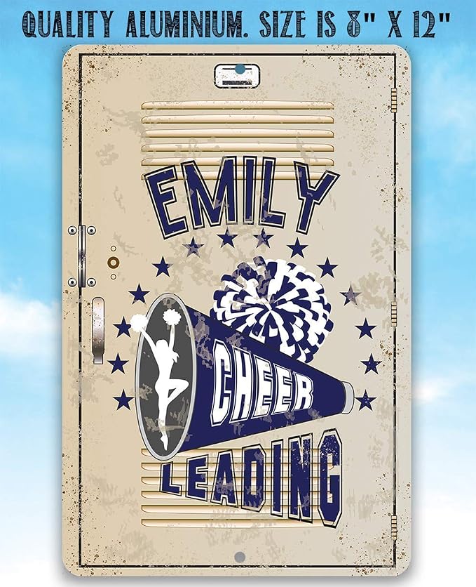 Personalized Cheerleader Design Locker Decor - Custom Name Cheerleader Room Decor, Girls Bedroom Accessories, Unique Graduation Gift, 8x12 or 12x8 Use Indoor or Outdoor Rustic Style Metal Tin Sign