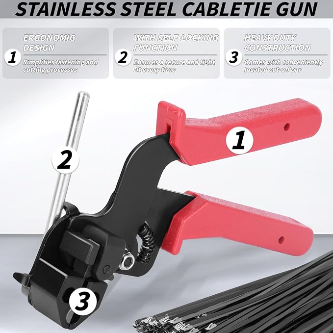 500PCS Metal Zip Ties Gun Kit, 12 Inch Heavy Duty Metal Zip Ties, Multi-Purpose Self-Locking Cable Tie Tool Set for Vehicles Farms Plants Fences Pipe Bundling, Scissors（Silver Black）