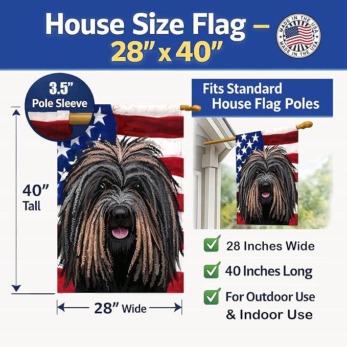Caroline's Treasures CK6666CHF Puli Dog American Flag House Flag Large Porch Sleeve Pole Decorative Outside Yard Banner Artwork Wall Hanging, Polyester, House Size, Multicolor