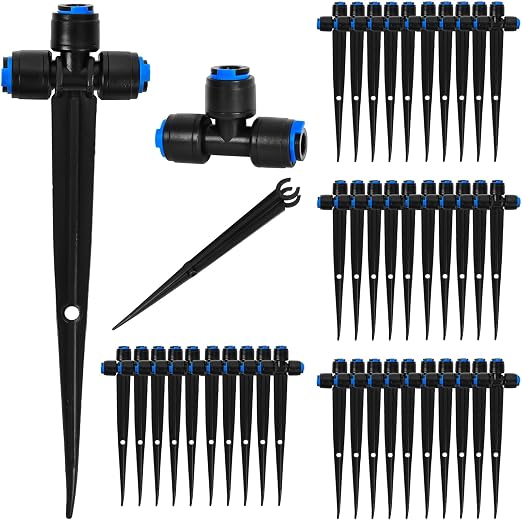 40 Pack 1/4" Drip Irrigation Tee Connectors, Quick Connect Universal Drip Irrigation Tubing Coupling Valve, Connector Locking Fitting for Sprinkler or Drip Irrigation System Parts & Connectors