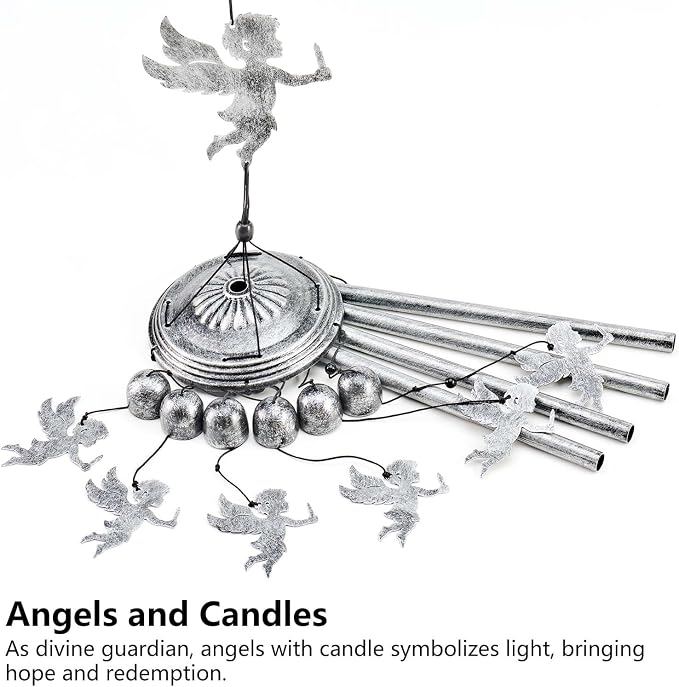 Angel Wind Chimes for Outside/Indoors, Angel Gifts for Women Mom Grandma, Sympathy Memorial Gift 37" Metal Windchimes, Hanging Decor for Home Patio Garden Porch Yard (Silver-Angel)