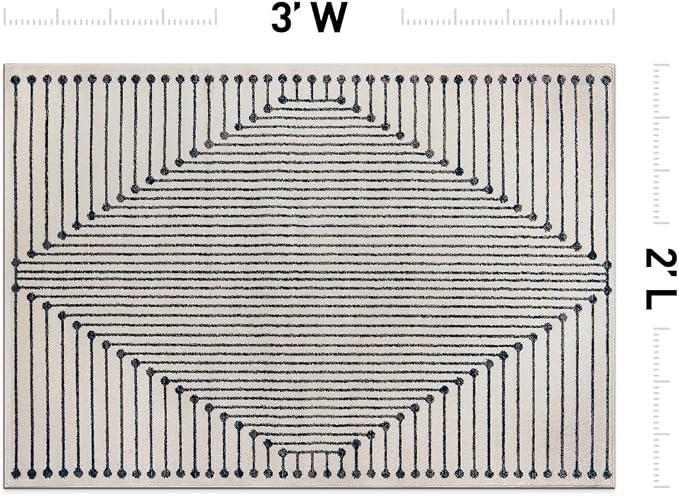 Rugshop Contemporary Bohemian Stripe Area Rug 2' x 3' Cream | Jute Backing, Soft Medium Pile, Stain Resistant, No Shedding, Entryway, Bedside, Kitchen, Bathroom, Nursery, Foyer