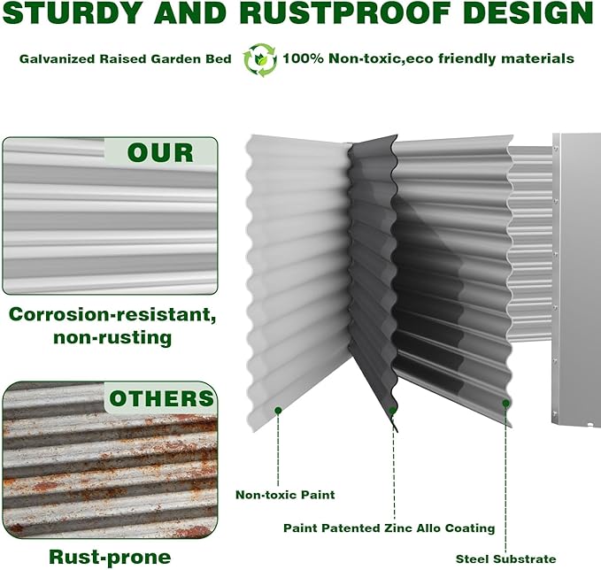 3 Pcs 6 x 3 FT Galvanized Steel Raised Garden Bed – Outdoor Planter Box for Root Vegetables, Herbs & Flowers, Large Metal Garden Beds for Backyards, Terraces and Balconies
