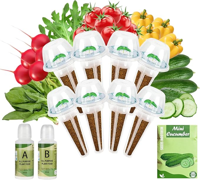 Seed Pods Kit Hydroponic - Refill Pod for All Indoor Garden, 8 Grow Pods with Seeds of Mini Cucumber, Cherry Radish, Arugula, Spinach, Cherry Tomato, and Mini Bell Yellow Pepper (8-Pod)