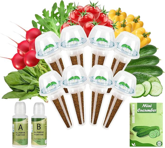 Seed Pods Kit Hydroponic - Refill Pod for All Indoor Garden, 8 Grow Pods with Seeds of Mini Cucumber, Cherry Radish, Arugula, Spinach, Cherry Tomato, and Mini Bell Yellow Pepper (8-Pod)