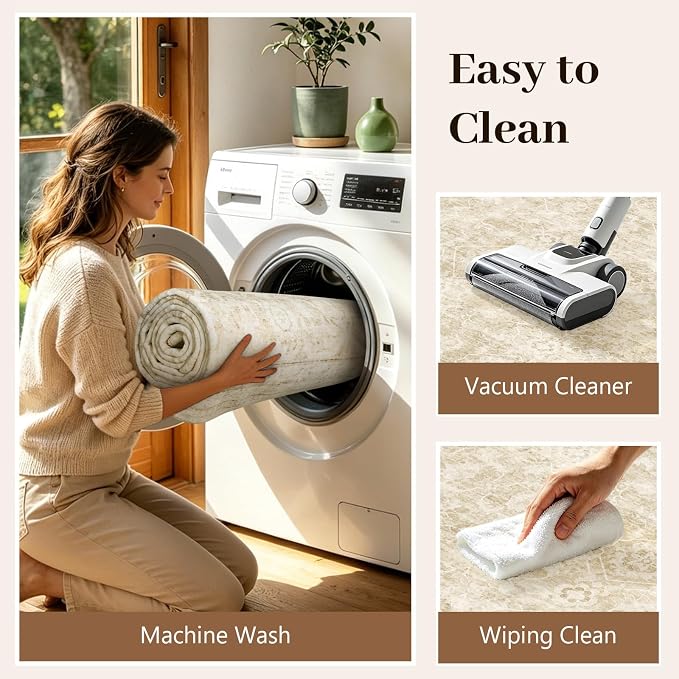 5x7 Ft Area Rugs for Living Room, Soft Non-Slip Machine Washable Rug, Vintage Stain Resistant Carpets for Bedroom Nursery Dining Room Home Decor (Beige)