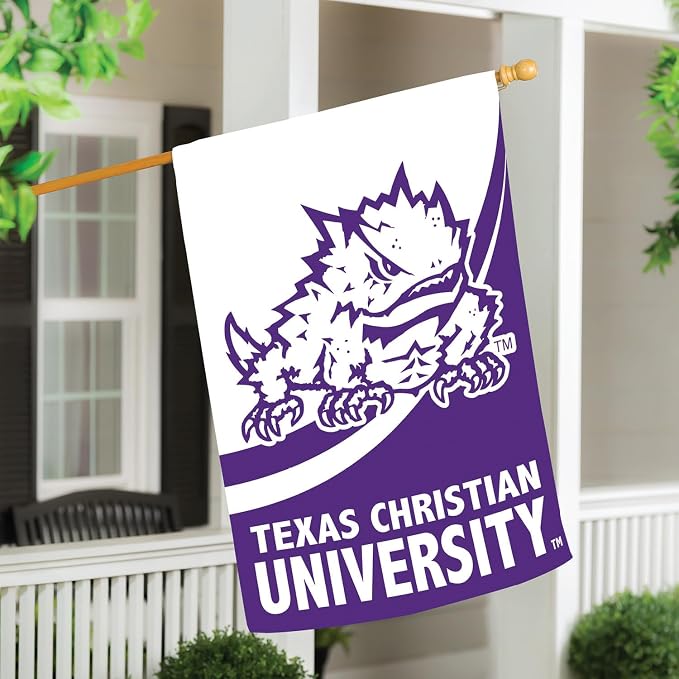 NCAA Texas Christian University House Flag, 28 x 44, Double Sided Garden Flags for Outside, Outdoor College Flags & Banners for Gardens Patio, Indoor Wall Decor Flag for Room