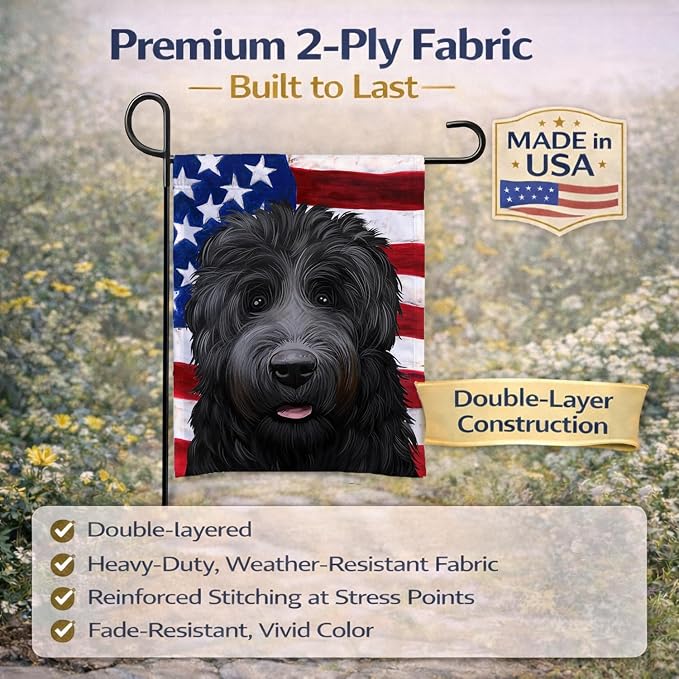 Caroline's Treasures CK6438GF Black Russian Terrier American Flag Garden Flag Mailbox Flag Decorative Yard Flag Banner Outside Patio Artwork Yard Flower Beds, Garden Size, Multicolor