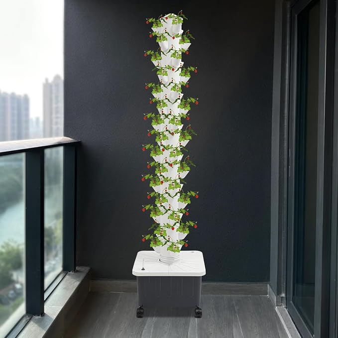 Hydroponic Tower, 7.93 Gal Water Tank 15 Layer 45 Holes Hydroponics Growing System Kit, for Growing Flowers, Vegetable, Strawberries, Lettuce