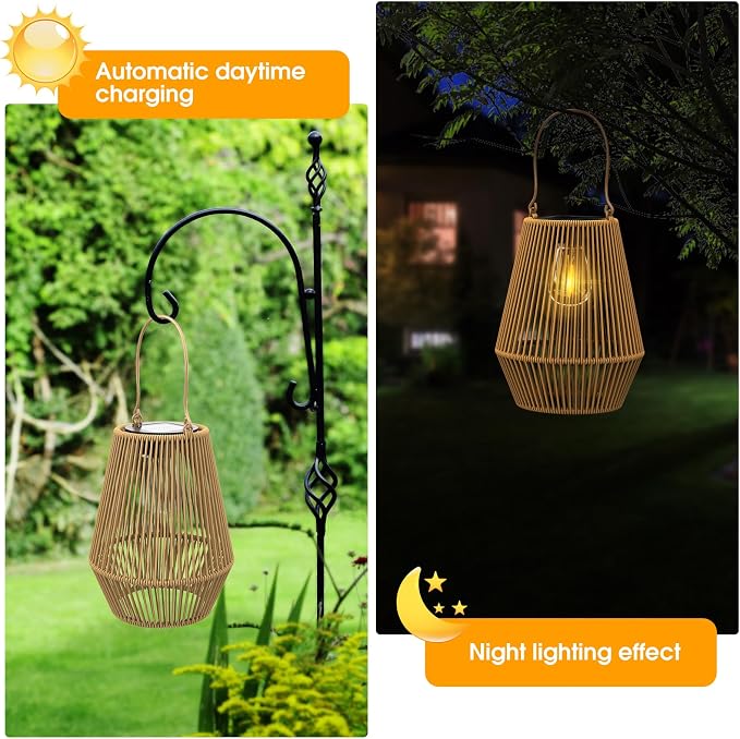 Solar Lanterns Outdoor Waterproof, KagoLing Solar Lanterns Outdoor Gifts for Women Mom Grandma Hanging Solar Lights Outdoor Handwoven Rattan Garden Decor for Outside, Patio, Yard, Porch, Lawn, 1 Pack