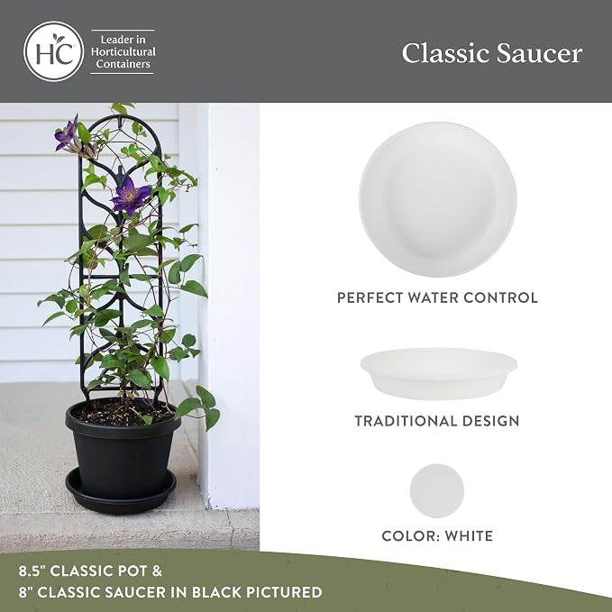 The HC Companies 16 Inch Classic Round Plant Saucer, Lightweight UV-Resistant Plastic Outdoor & Indoor Flower Pot Tray, 2-Pack Plant Pot Trays for Garden & Home Decor, White