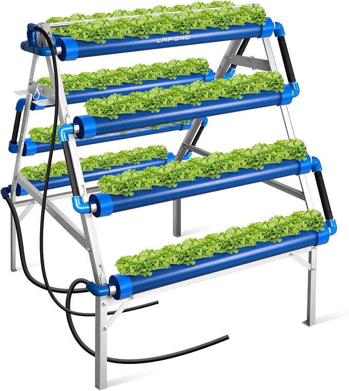 A-Type 72 Plant Sites Hydroponics Growing System Kit with Light Blocking | Easy to Install, Food-Grade PVC-U Pipes, with Water Pump Timer, Sponge and Hole Cover for Leafy Greens, Indoor & Outdoor Use