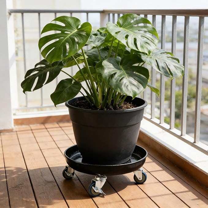 1 Pack 12.2 Inch Metal Plant Caddy With Lockable Wheels,Plant Stand Dolly for Heavy Planter,Wheeled Planter Saucer Tray,Rolling Plant Stand,Heavy-Duty Plant Caddy for Indoor and Outdoor(Black)