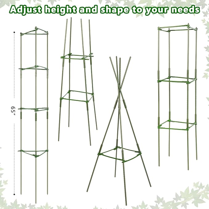 Hicarer 8 Pcs Tomato Cages for Garden up to 65" Plant Support Cage Trellis Assembled Tomato Garden Cage Heavy Duty Tomato Stakes with 150 Pcs Plant Clips for Climbing Plant Vegetables Flowers Fruit