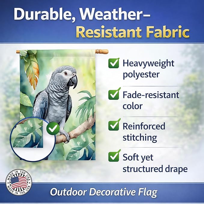 Caroline's Treasures African Grey Parrot House Flag Large Porch Sleeve Pole Decorative Outside Yard Banner Artwork Wall Hanging, Polyester, House Size, Multicolor