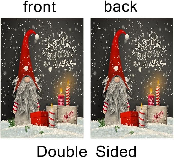 EMMTEEY Gnome Garden Flag Cute Gnome Let It Snow Burlap Garden Flags Large House Flags 28 X 40 Double Sided Winter Flags for Outside Welcome Flag for Winter Christmas Decoration