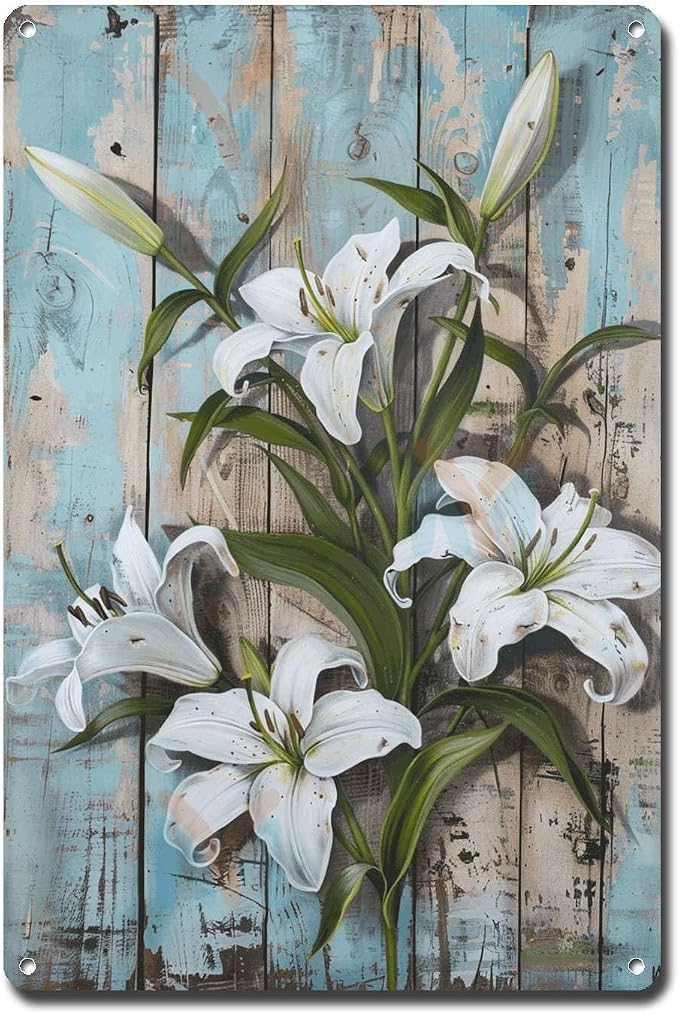 Metal Sign Tin Sign Vintage Wall Art Antique Master's Lilies Tin Sign for Rustic Elegance Shabby Chic Style and Corrosion Resistant Al Home Decor for Room 12×16 Inches