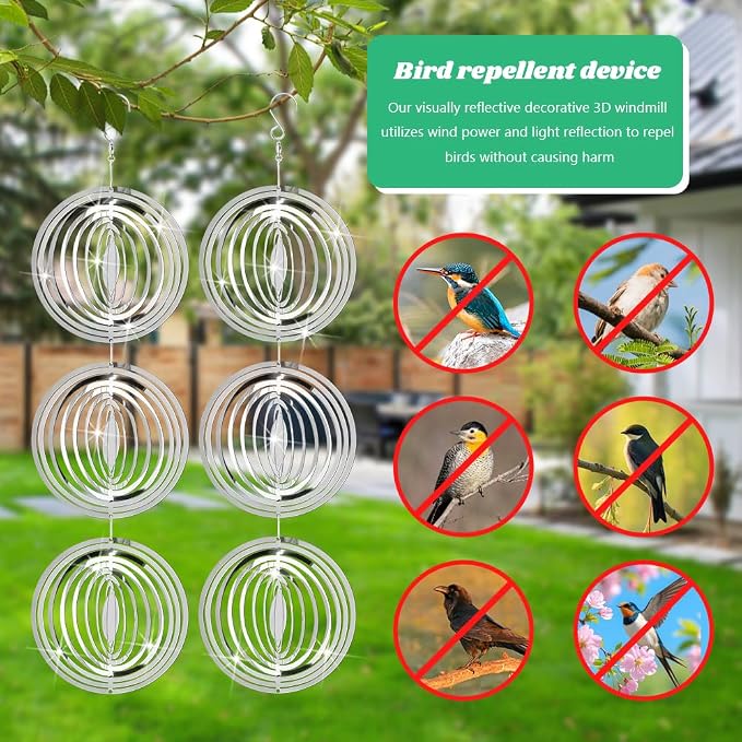 Reflective Bird Scare Discs, 12 PCS Bird reflectors to Keep Birds, Pigeon, Woodpecker Away, Double-Sided Mirror Reflectors for Outdoor Garden Decor