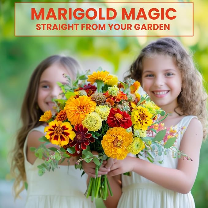 NatureZ Edge Marigold Seeds Mix, Over 5600 Seeds, Marigold Seeds for Planting Outdoors, Dainty Marietta, Petite French, Sparky French, and More