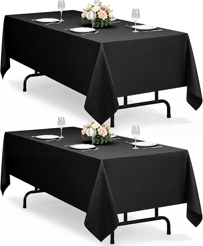 Decorelia Black Linen Texture Tablecloths for Rectangle 4 Ft Table-2 Pack, Washable Polyester Rustic Reusable Rectangular Table Cloth Cover for Wedding,Outdoor,Events,Party,Banquet, Dining, 60x84 Inch