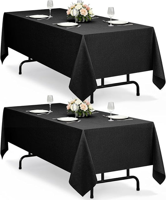 Decorelia Waterproof Black Table Cloths for Rectangle 6 Ft Table-2 Pack, Washable Polyester Rustic Fabric Faux Linen Reusable Table Cloth Cover for Wedding,Outdoor,Events, Party,Dining, 60x102 Inch
