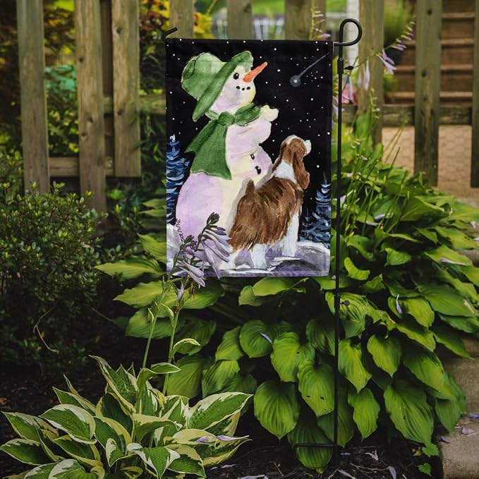 Caroline's Treasures SS8949GF Snowman with English Springer Spaniel Garden Flag Mailbox Flag Decorative Yard Flag Banner Outside Patio Artwork Yard Flower Beds, Garden Size, Multicolor
