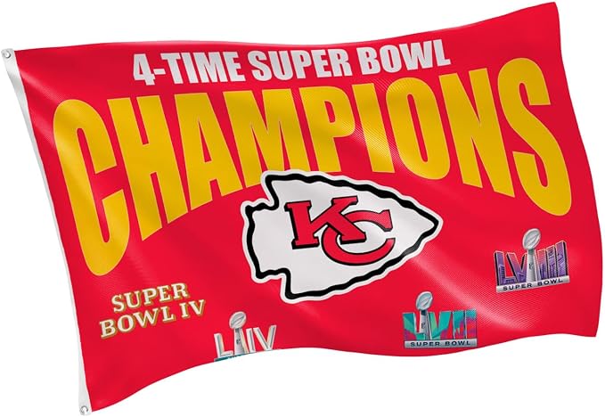 Team Sports America NFL Kansas City Chiefs Multi-Win Superbowl Champions 3x5 Flag for Outside with Grommets | Outdoor & Indoor | Heavy Duty Flag & Banner | Works with Flag Pole for Outside House