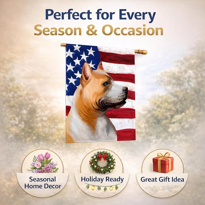 Caroline's Treasures CK6401CHF American Pit Bull Terrier American Flag House Flag Large Porch Sleeve Pole Decorative Outside Yard Banner Artwork Wall Hanging, Polyester, House Size, Multicolor