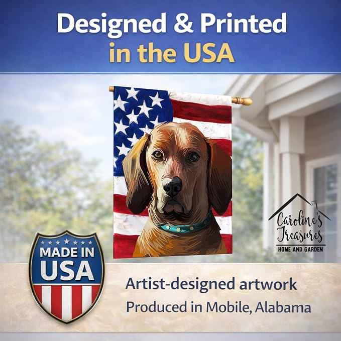 Caroline's Treasures CK6675CHF Redbone Coonhound Dog American Flag House Flag Large Porch Sleeve Pole Decorative Outside Yard Banner Artwork Wall Hanging, Polyester, House Size, Multicolor