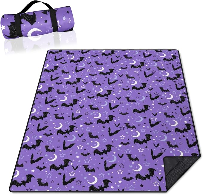 Halloween Bat Picnic Blankets Waterproof Foldable, 60’‘x80'' Portable Outdoor Picnic Mat Water Resistant for Grass, Padded Lawn & Park Blanket for Camping,Hiking