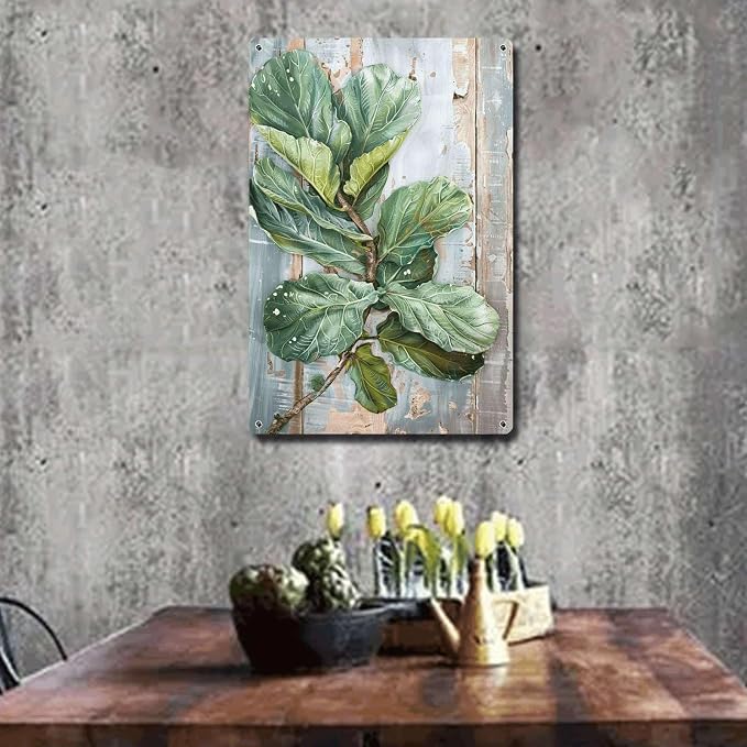 Metal Sign Tin Sign Vintage Wall Art Antique Artistry Fiddle Leaf Tin Sign for Distressed Wood Wall Art Green Thumbs and Botanical Garden Tin Sign for Pub 6×8 Inches