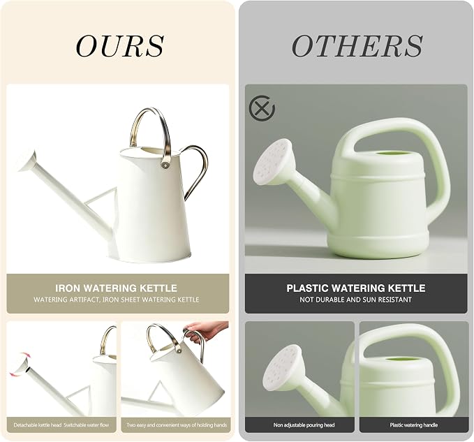 Metal Watering Can with Stainless Steel Handle for Outdoor and Indoor Plants, Watering Can Decor, 1.5 Gallon (White)
