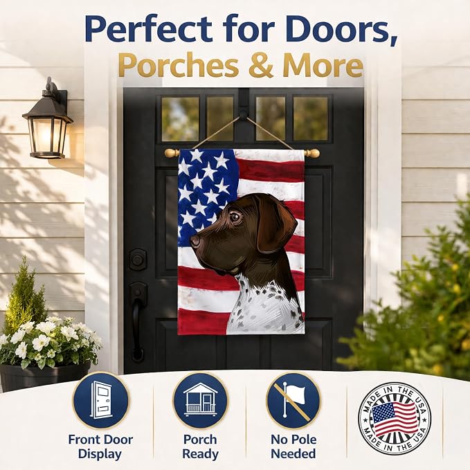 Caroline's Treasures CK6634CHF Old Danish Pointer Dog American Flag House Flag Large Porch Sleeve Pole Decorative Outside Yard Banner Artwork Wall Hanging, Polyester, House Size, Multicolor