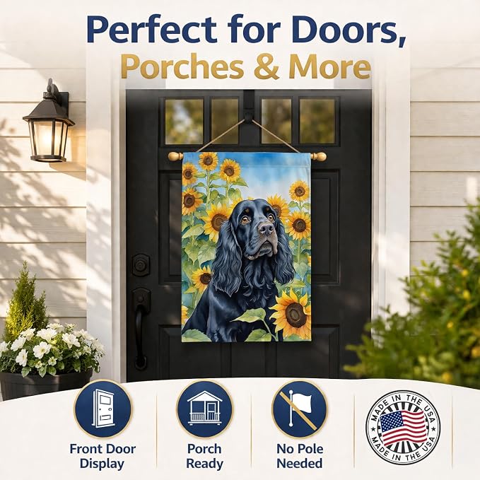 Caroline's Treasures DAC6060CHF Cocker Spaniel in Sunflowers House Flag Large Porch Sleeve Pole Decorative Outside Yard Banner Artwork Wall Hanging, Polyester, House Size, Multicolor