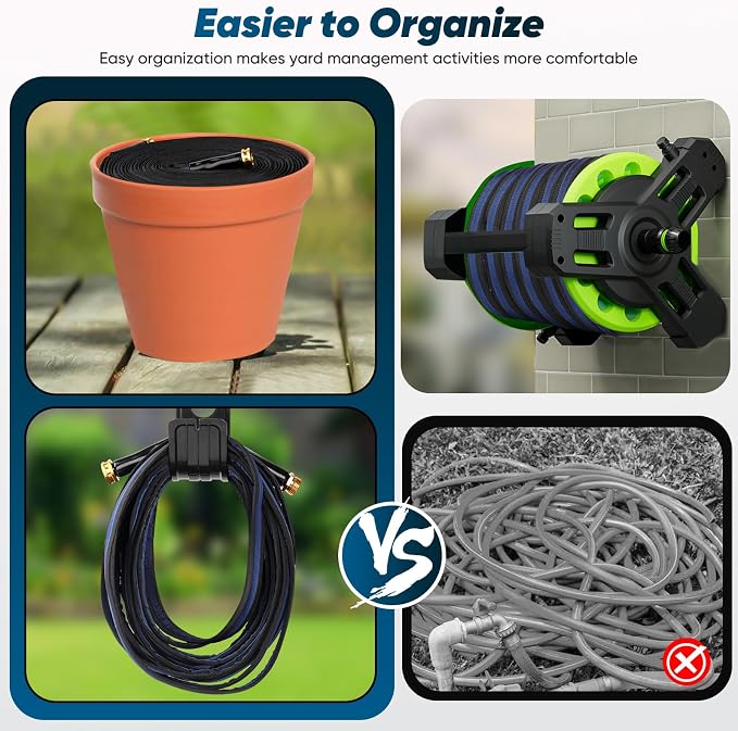 CXEZSIK Garden Hose 100ft Lightweight, Non-Expanding, Leak-Proof Metal Connector, No-Knot No-Tangle Easy to Store and Carry Wear-Resistant 3/4GHT Flexible Water Hose for Yard Outdoor (Black Lake Blue)