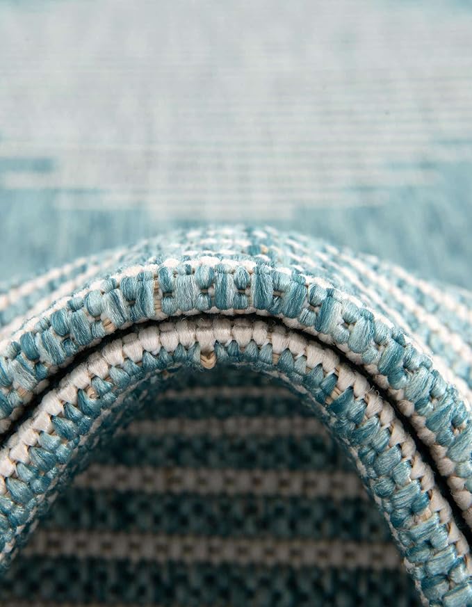 Unique Loom Outdoor Modern Collection Area Rug - Tambor (9' 10" x 13' 1" Rectangle, Light Aqua/ Ivory)