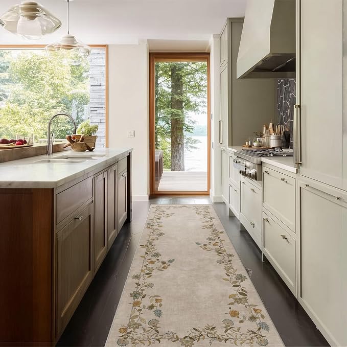 2x6 Washable Runner Rugs for Entryway: Kitchen Rug Non Slip Backing Stain Resistant Low Pile Soft Indoor Floor Carpet Runners for Hallways Kitchen Bedroom Laundry Room Farmhouse Indoor