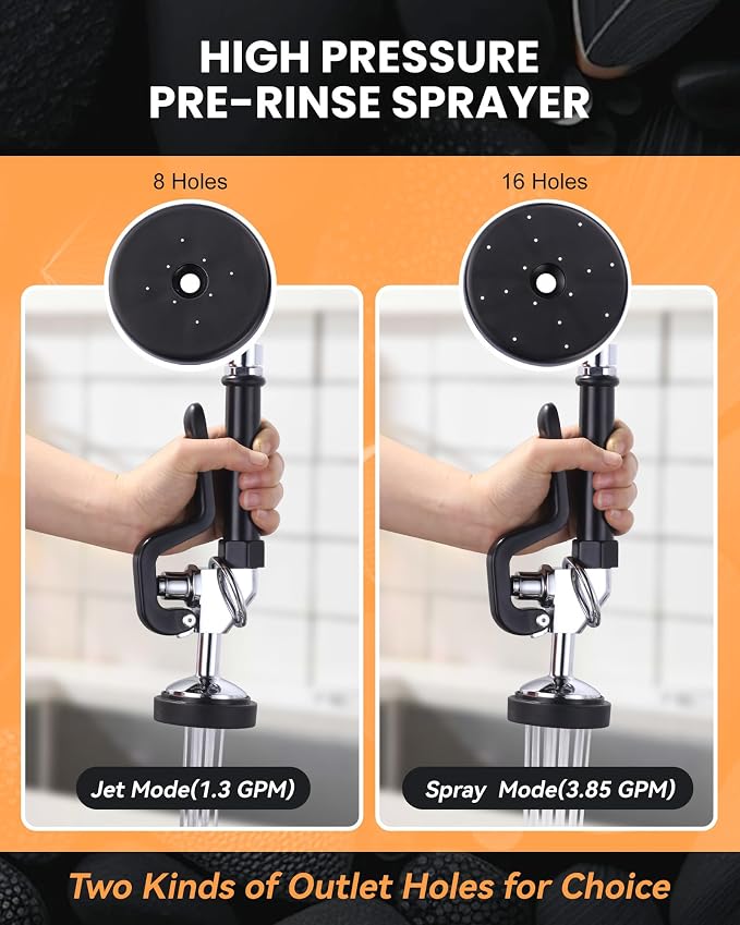 Commercial Sink Sprayer Valve with Hose: iVIGA 38" Flexible Stainless Steel Commercial Kitchen Spray Hose - 1.3 & 3.85 GPM High Pressure Pre Rinse Spray Nozzle - Black 7/8"-20UNEF Handle Assembly