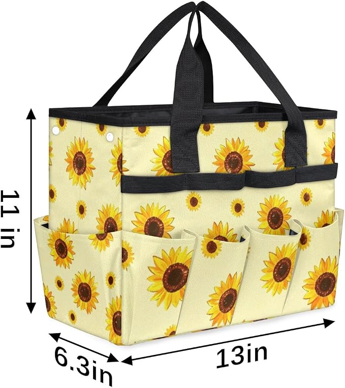 Sunflower Gardening Tool Bag,Heavy Duty Garden Tote Bag,Portable Oxford Gardening Storage Basket Organizer Handbag with Pockets Handle,Hand Tools Gifts for Outdoor Garden Lawn Yard