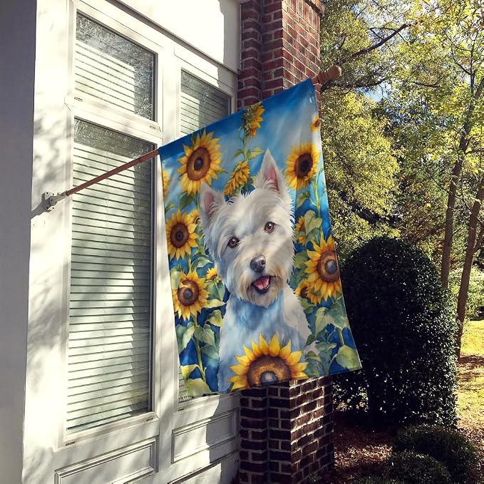 Caroline's Treasures DAC6173CHF Westie in Sunflowers House Flag Large Porch Sleeve Pole Decorative Outside Yard Banner Artwork Wall Hanging, Polyester, House Size, Multicolor
