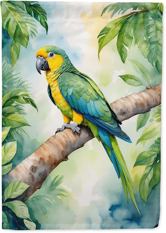 Caroline's Treasures Yellownaped Amazon Parrot House Flag Large Porch Sleeve Pole Decorative Outside Yard Banner Artwork Wall Hanging, Polyester, House Size, Multicolor