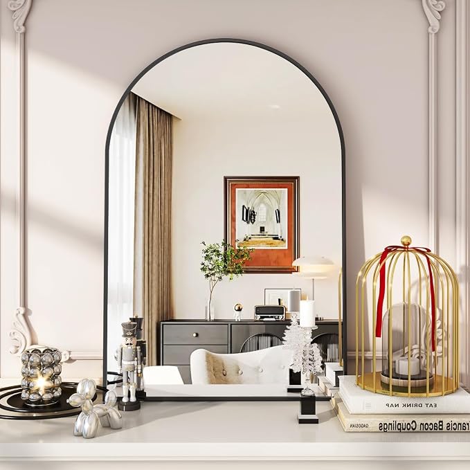Arched Wall Mirror, 24 x 36 inch Arch Bathroom Mirror Black | Wall Mounted Vanity Mirror with Arch Metal Frame, Modern Bathroom Vanity Mirror for Bedroom, Living Room, Hanging or Leaning