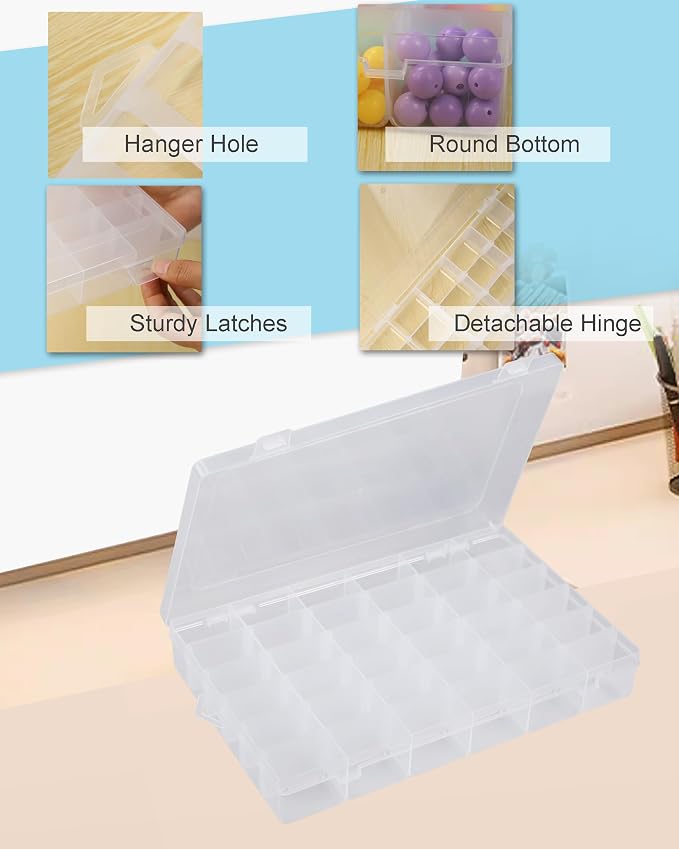 6 Pack 36 Grids Bead Organizer Tackle Box Organizers Plastic Organizer Box with Dividers Craft Storage Containers for Beads, Jewelry Clear Boxes Organizers