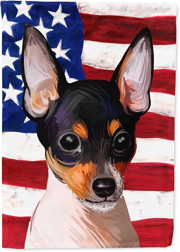 Caroline's Treasures CK6742GF Toy Fox Terrier American Flag Garden Flag Mailbox Flag Decorative Yard Flag Banner Outside Patio Artwork Yard Flower Beds, Garden Size, Multicolor