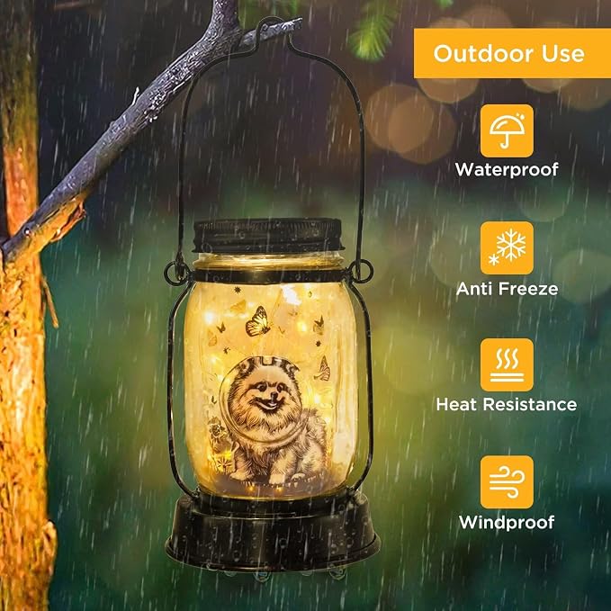 kyoryuger Pomeranian Gifts for Women/Men Pomeranian Solar Lanterns Dog Mom Birthday Dog Lovers Lantern Pet Loss Pet Memorial Lights Solar Garden Decoration for Yard, Patio,Backyard,Porch Torches